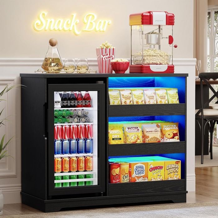 Meuble bar à snacks - BROTTAR - BROTTAR - Réfrigérateur 92 L - LED 3 couleurs - 3 tiroirs ouverts