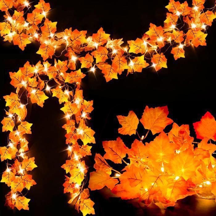 [1 pièces] Guirlande dautomne lumineuse 19 7 pieds 40 lumières LED pour la décoration de Thanksgiving