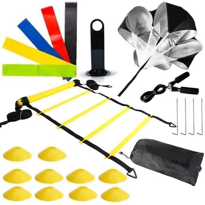 Kit dEntraînement de Football pour Enfants – Parachute Échelle dAgilité 6 m et 10 Cônes Kit dEntraînement de Football pour Enfants – Parachute Échelle dAgilité 6 m et 10 Cônes