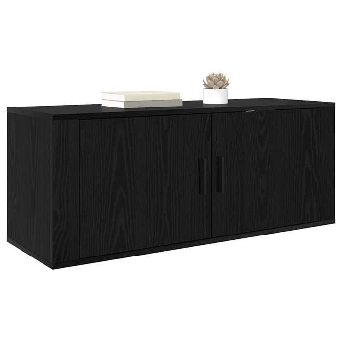 Armoire TV - Noir - Meuble TV mural Industriel - 100x34 5x40cm - Avec stockage - Chêne noir - Bois dingénierie 43591