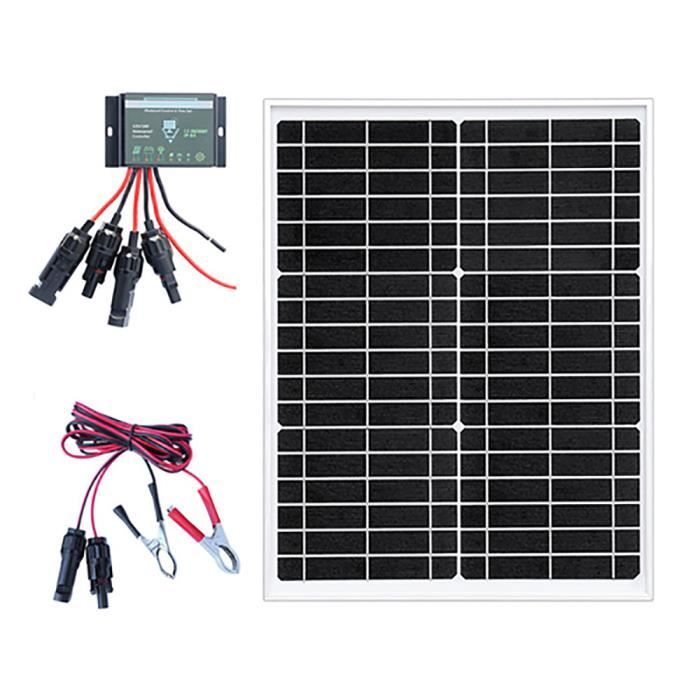 Kit Panneau Solaire 20W 12V Yosoo - Flexible, Port USB, Pinces Crocodiles - Pour Voiture, Camping, Bateau, Appareils Nomades