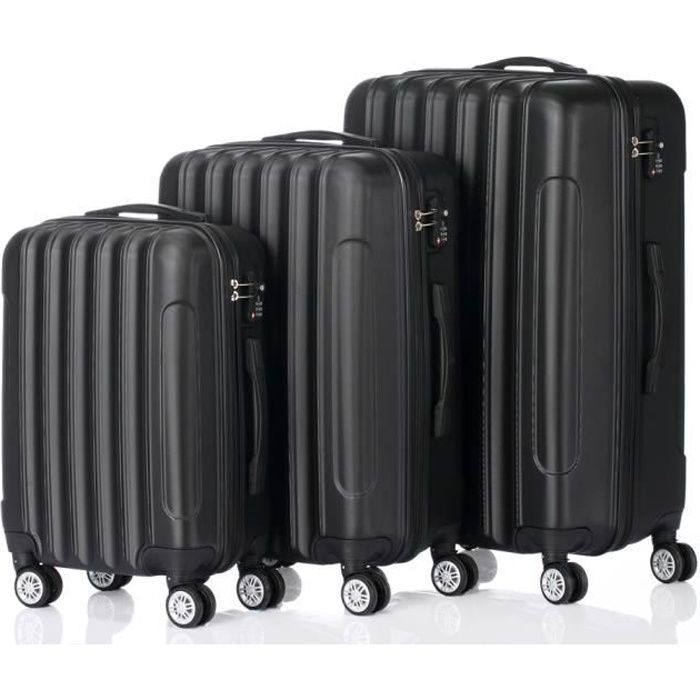 Set de 3 Valises Portable-Serrure à Combinaison-4 Roues-Noir(20,24,28 in)