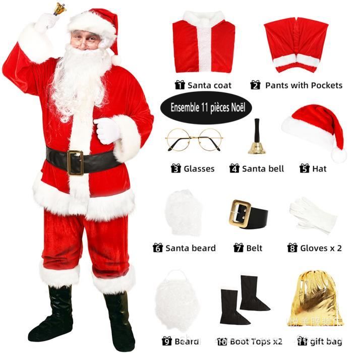 Costume Père Noel Adulte 11 pièces Déguisement Père Noël Homme Costume Père Noël Adulte Déguisement Noël Homme M