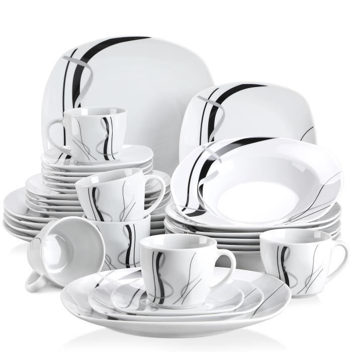 Service de Table Complet en Porcelaine Tasses Inclus Assiette Plate VEWEET Petite Assiette 32 Pièces pour 8 Personnes Bols Série Hallie 