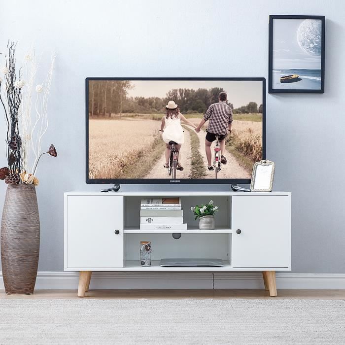 Design Scandinave Meuble Tv Effie Blanc Meubel Avec Armoire A Double Porte Fabrique En Bois De Pin Massif Meuble Hifi Integree Avis Et Prix Pas Cher Cdiscount