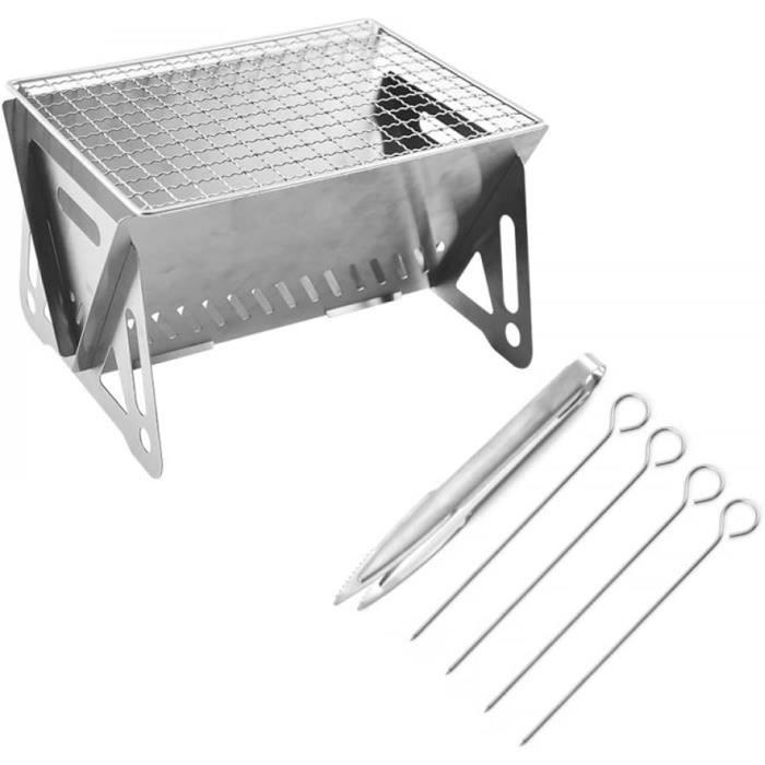 Barbecue au charbon de bois pour 8 brochettes – Barbecue portable 42 x 30 x 60 cm