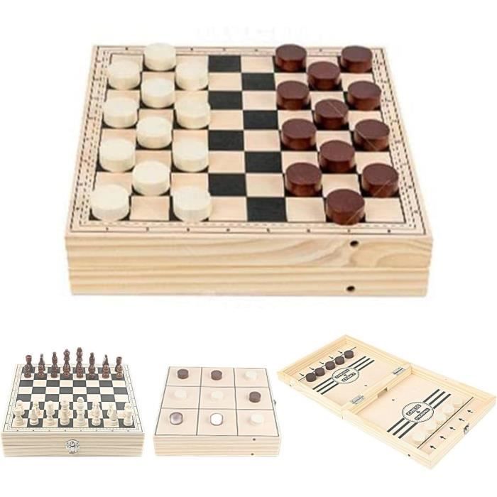 Ensemble De Jeux De Soci?�t?� En Bois-Chess Checkers Sling Puck Jeu-Jouet De Jeu De Soci?�t?� 