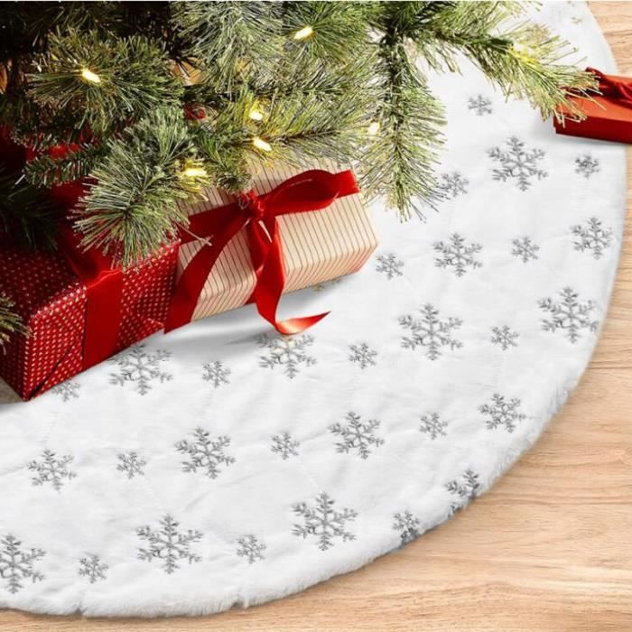 UNOLIGA Jupe De Sapin De Noel Rouge, Cache Pied Sapin De Noël 97cm, Tapis Couvre-Pied Tour Dessous Arbre De Noel, Avec Gland Élans En Flocon De Neige