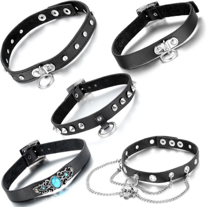 EIGSO Choker Cuir PU Punk Gothique Collier Ras Du Cou Vintage Chaîne