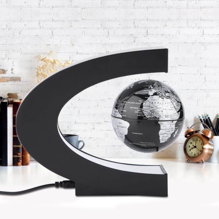 Globe Terrestre Magnétique Lévitant En Forme De C - Avec LED Colorées - Décoration Bureau Créative