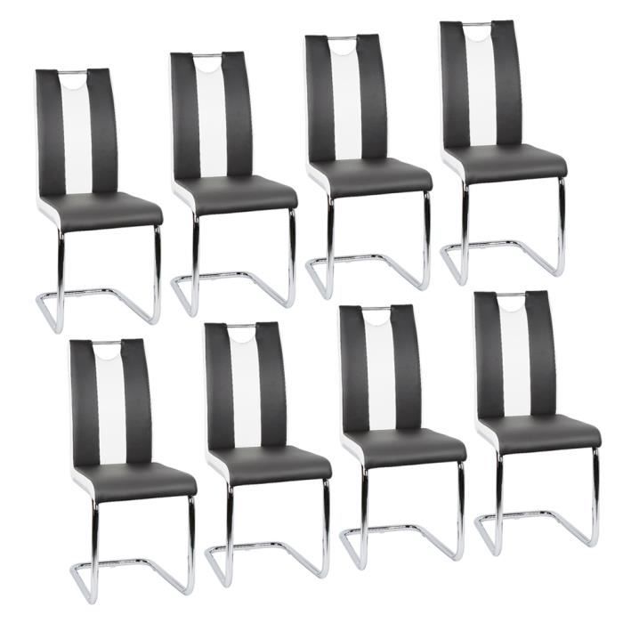 Lot de 6 Chaises de Salle à Manger Confortables en Cuir Silimi Hauteur de  siège : 48.5CM - Noir et blanc