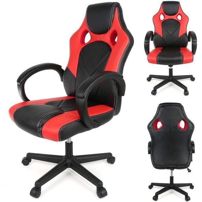 Perfect Fauteuil De Bureau Gamer Noir Et Rouge Siege Baquet Fauteuil Sport Gaming Pivotant Achat Vente Chaise De Bureau Cdiscount