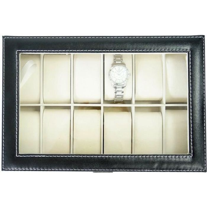 Boîte à Montres 12 Emplacements Avec Couvercle En Verre - Coffret Velours Pour Collection De Montres Ou Bijoux - Cadeau élégant Pour Hommes