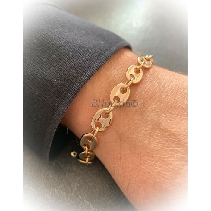 Bracelet - Bijouxia - Maille Grain de Café - Plaqué or 18 Carats - 21cm - 8mm largeur