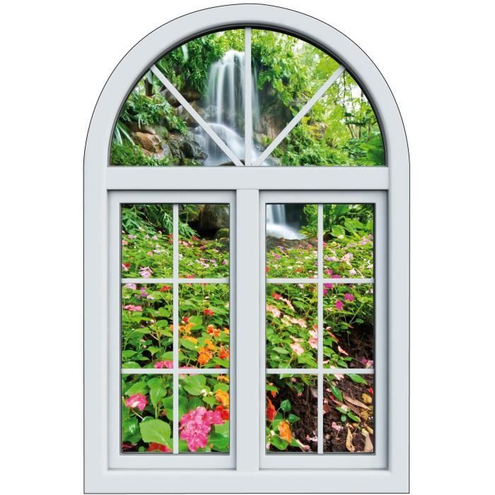 Sticker Fenetre Trompe L Oeil Deco Cascade Fleurie Dimensions 80x1cm Cdiscount Maison