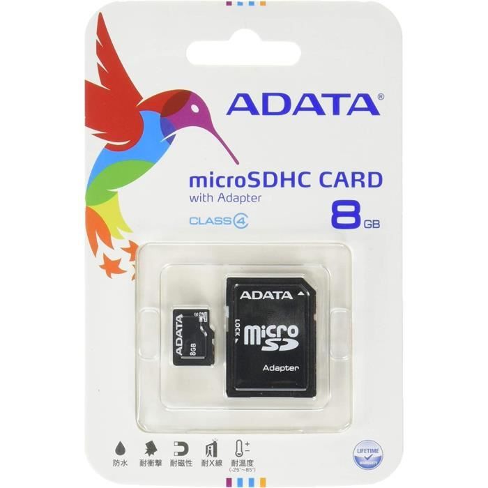 LI-Adata AUSDH8GCL4-RA1 Carte mémoire Micro SD - Micro SDHC avec adaptateur  carte SD Class 4 8 Go[369] - Cdiscount Appareil Photo