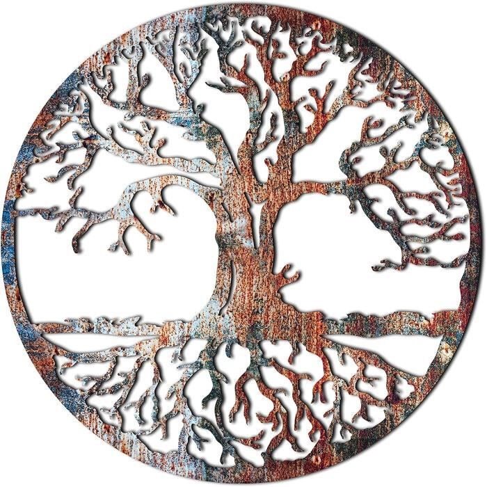 Grande Décoration Murale Arbre De Vie – Bois, Métal, Style Ethnique