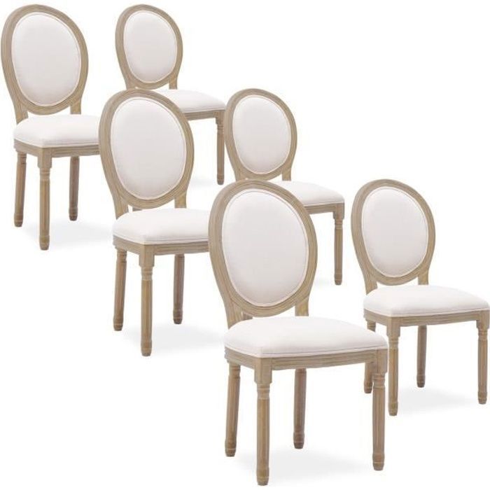 Lot de 6 chaises médaillon Louis XVI tissu Beige Lot de 6 chaises médaillon Louis XVI tissu Beige