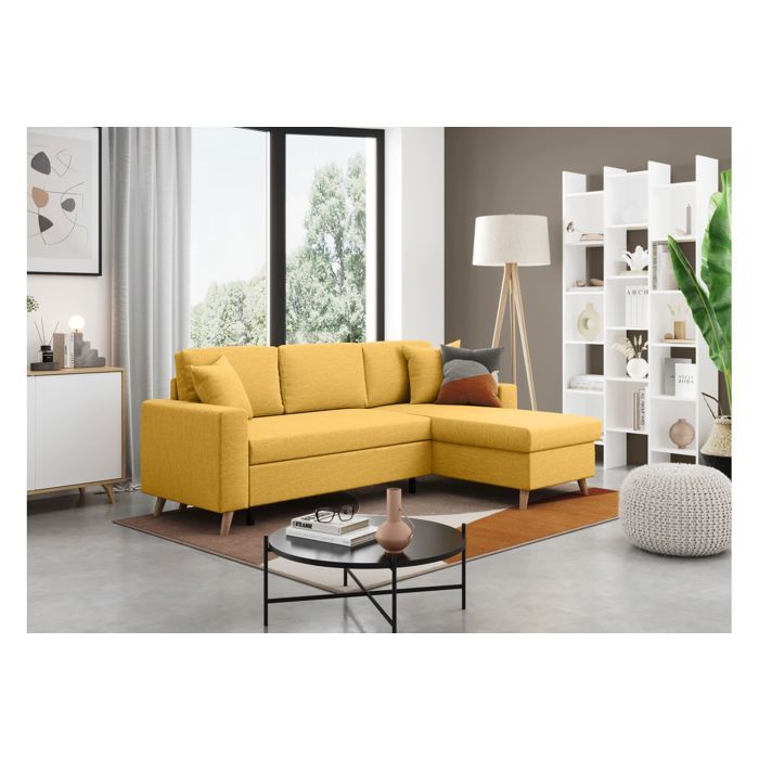 Canapé dangle MARIA SCANDINAVE Réversible et convertible Avec Coffre en Tissu - Jaune ocre - L227 x 148 x 95cm - LOUNGITUDE Canapé dangle MARIA SCANDINAVE Réversible et convertible Avec Coffre en Tissu - Jaune ocre - L227 x 148 x 95cm - LOUNGITUDE