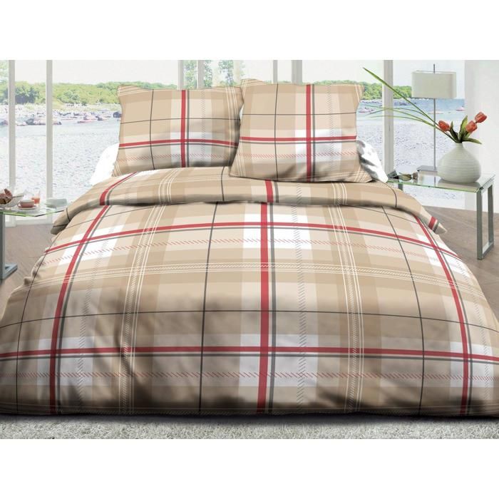 Housse de couette 220x240 + 2 taies Pur coton 57 fils - Bristol Rouge Housse de couette 220x240 + 2 taies Pur coton 57 fils - Bristol Rouge