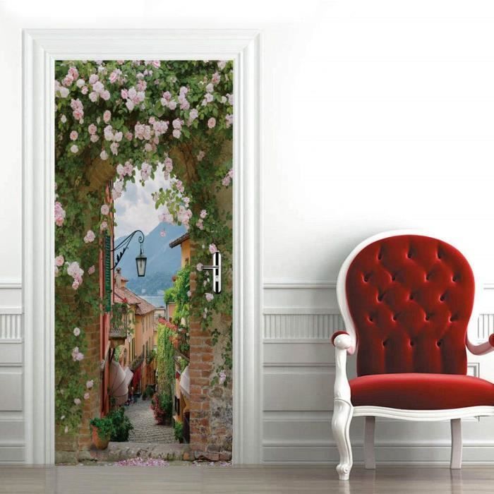 TMANQ Stickers 3D Porte Poster Fleurs Blanches De Pissenlit Créatif Papier  Peint Porte Trompe l'oeil pour Chambre Salon Décoration De La Maison
