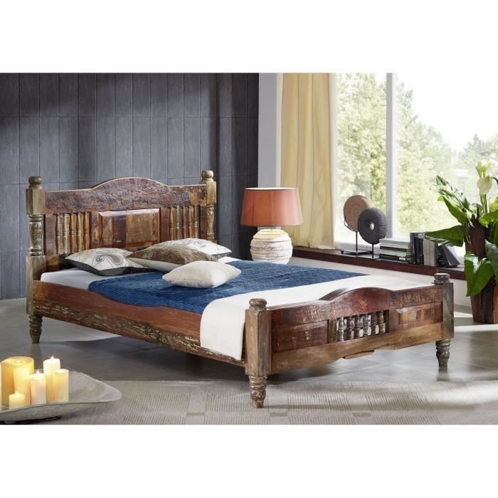 Stucture Lit 180x200cm Bois Massif Recycle Laque Multicolore Inspiration Ethnique Fable 13 Achat Vente Structure De Lit Lit Double Fable 13 Cdiscount