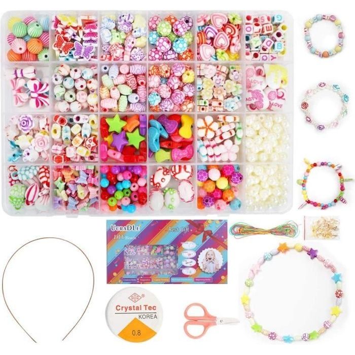 1100 Pièces Poney Perles Bracelet Bricolage Perles pour Bijoux Fabrication Créatif Kit avec Bois Lettre Perles Pendentif Licorne Perles pour Fille Enfant DIY Coloré Bracelet Collier Bijoux