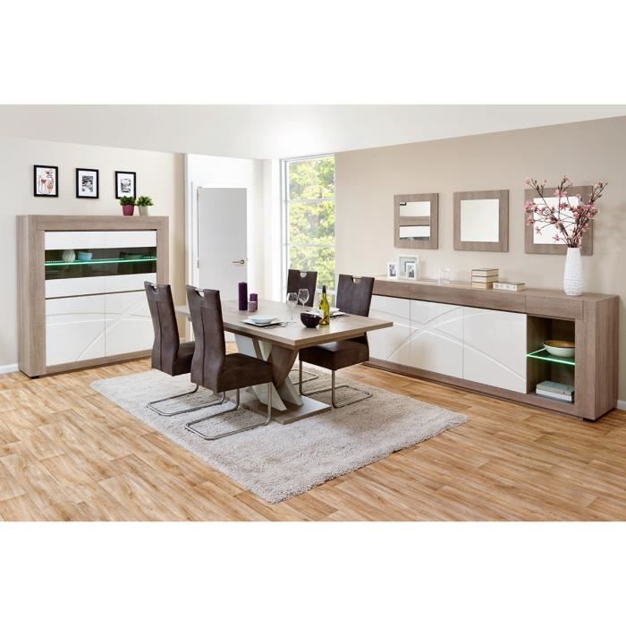 Ensemble Salle A Manger Complete Coloris Chene Gris Et Blanc Laque