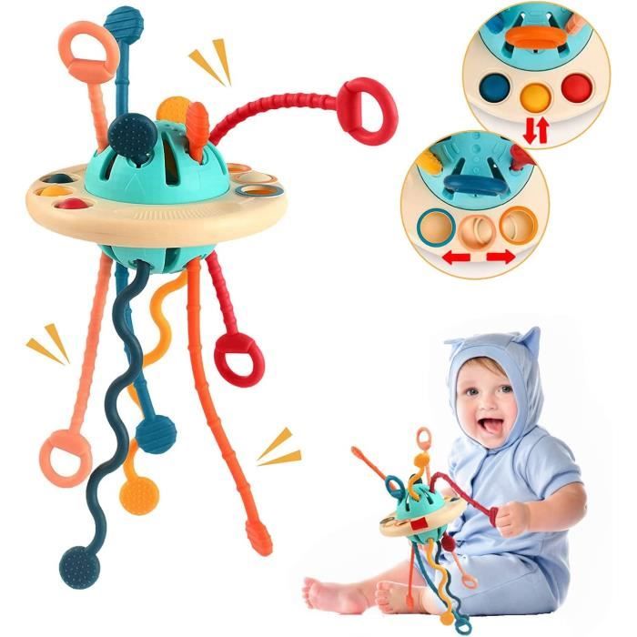 Jouet Montessori 1 ans, Jouet Sensoriel Jeux de Corde à Tirer en Silicone,Jeu  Educatif pour Bébé 1 2 3 Ans Cadeaux pour Garçon Fille