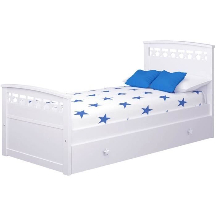 lits pour enfants bainba lit gigogne étoiles, 105 x 200 cm, blanc 376976
