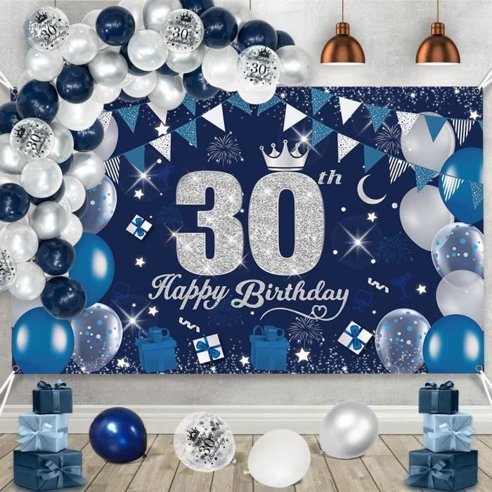Decoration Anniversaire Homme 30 Ans, Anniversaire Bleu Argent 30e Ballon  Anniversaire Joyeux Anniversaire Bannière Ballon Con[1690] - Cdiscount  Maison