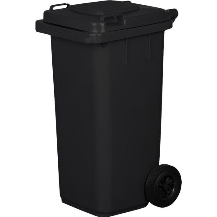 Poubelle 120L Noir à roulettes avec roues en caoutchouc pleines pour les  déchets et le recyclage Tri Selectif garage Haut - Cdiscount Maison