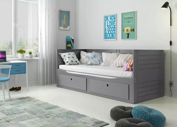 Lit Simple 2 Places Hermes 80x200 Avec Matelas Sommier Et Tiroirs En Gris Cdiscount Maison