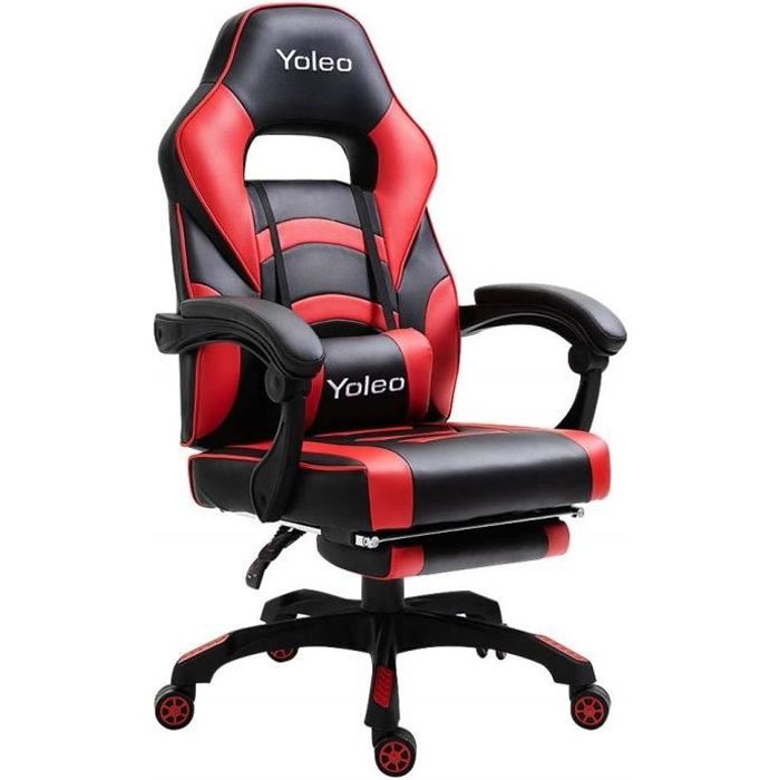 Yoleo Chaise Gamer Fauteuil De Bureau Fauteuil Gamer Chaise De Bureau Inclinable 135 Rotation 360 Rouge Et Noir En Pu Prix Pas Cher Cdiscount