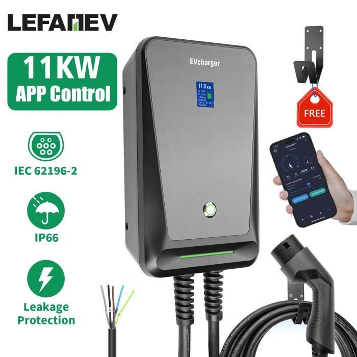 LEFANEV ev Chargeur Type 2 16A 3 phases 11KW Wallbox avec APP Support Bluetooth et WiFi Connexion ev Station de charge