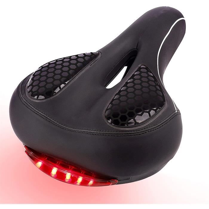 Selle de vélo,Selle Vélo Gel Confortable avec LED Feu Arrière, Professionnel Selle VTT/Route/Ville Imperméable et Respirante Siège