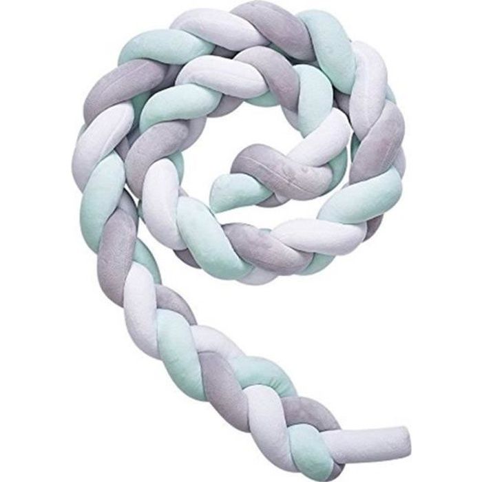 Tour De Lit Tresse Vert D Eau Et Gris 3m Cdiscount