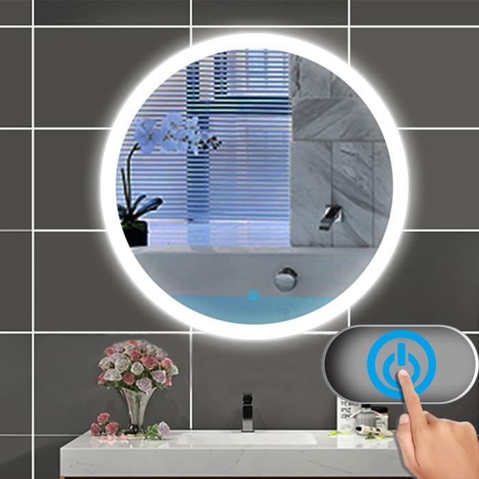 Hôtel Chambre à Coucher Salon de Beauté Lumière Blanc - A, 60CM Anti-buée et Montage Mural pour Salle de Bain Rond Miroir de Salle de Bains avec Éclairage LED 