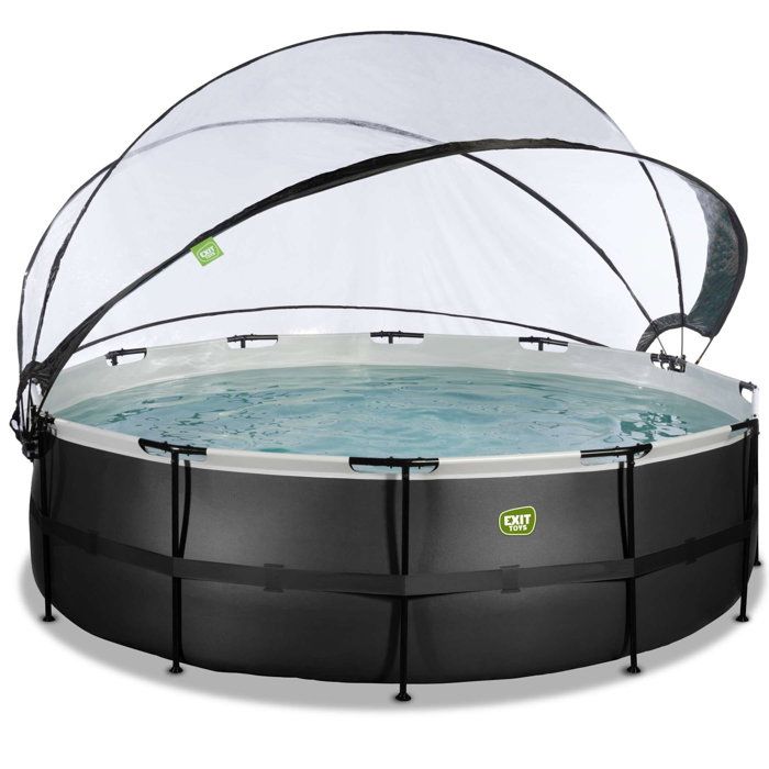 Piscine Black Leather &oslash;488x122cm avec pompe filtrante &agrave; sable et d&ocirc;me - noir