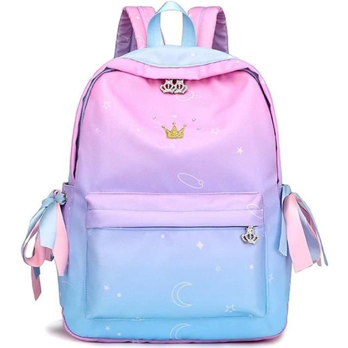 Sac à Dos Fille Arc-en-ciel Pailleté Léger - Kit école Avec Sac Déjeuner Et Portefeuille - Nylon Imperméable - Bretelles Réglables Rembourrées
