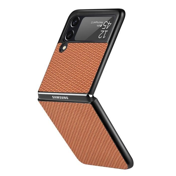 Coque de Protection en Fibre de Carbone pour Samsung Galaxys Étui Mince de Luxe Antichocs Z Flip 3 4 5G Marron for Galaxy Z Flip 4