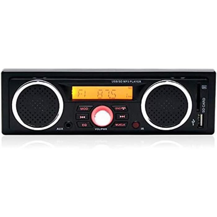Autoradio 12V/24V Auto Stéréo Bluetooth 1 Din Lecteur Radio pour Voiture Interface AUX ISO MP3 FM/USB/Radio avec télécommande