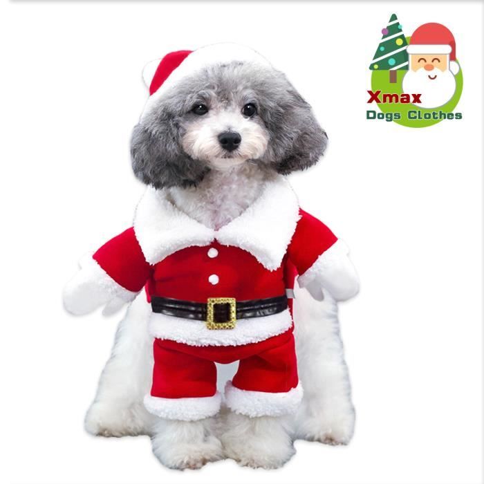 Costume De Chien Avec Chapeau Manteau Drôle Hiver Pour Chien Veste De Chien Noël Cosplay Coton Facile On Off Cadeau De Noël Rouge L