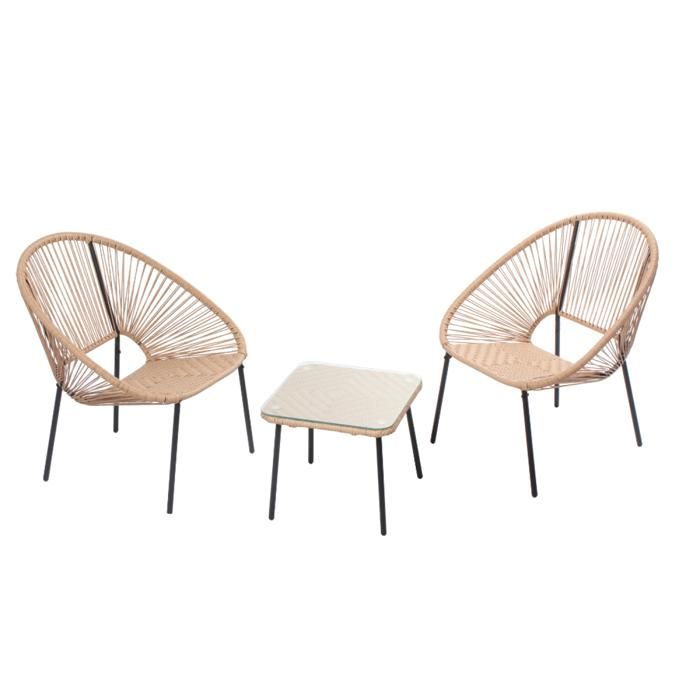 Acapulco - Set de 2 fauteuils + table basse naturel