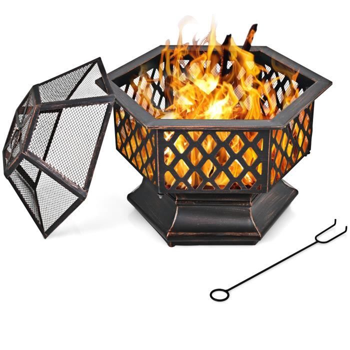 Brasero de Jardin, 80 cm, tisonnier Inclus, terrasse, bac à feu en Acier, Chauffage extérieur