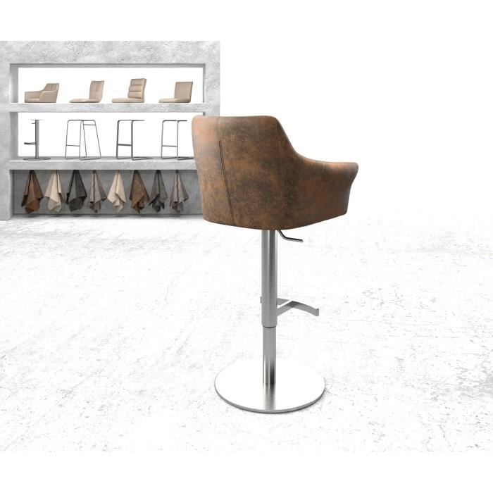 chaise de bar delife yulo-flex - base tournante réglable en hauteur - acier inoxydable - vintage marron
