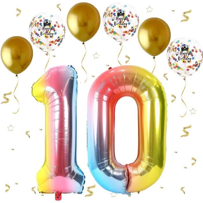 Ballon Chiffre 10 Noir 100cm Pour Anniversaire 10 Ans - Gonflage à L'Hélium | Décor Fête Happy Birthday | Valve Réutilisable - 1