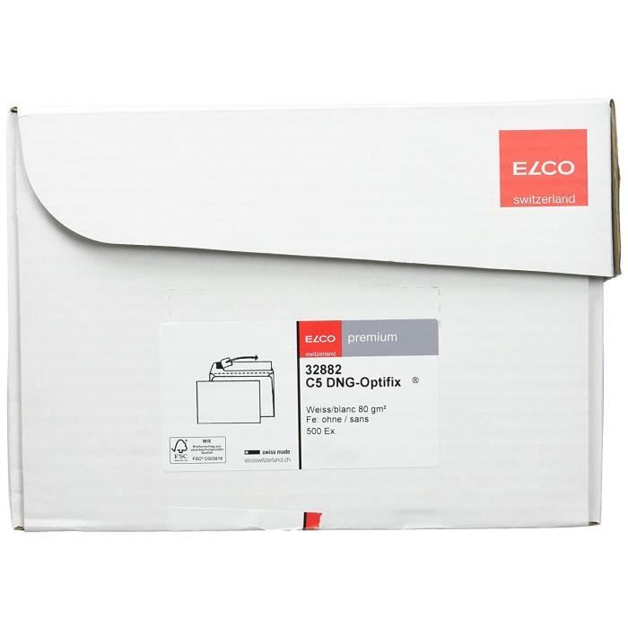 Elco 32882 Boite de 500 enveloppes sans fenêtre Format C5 Blanc 