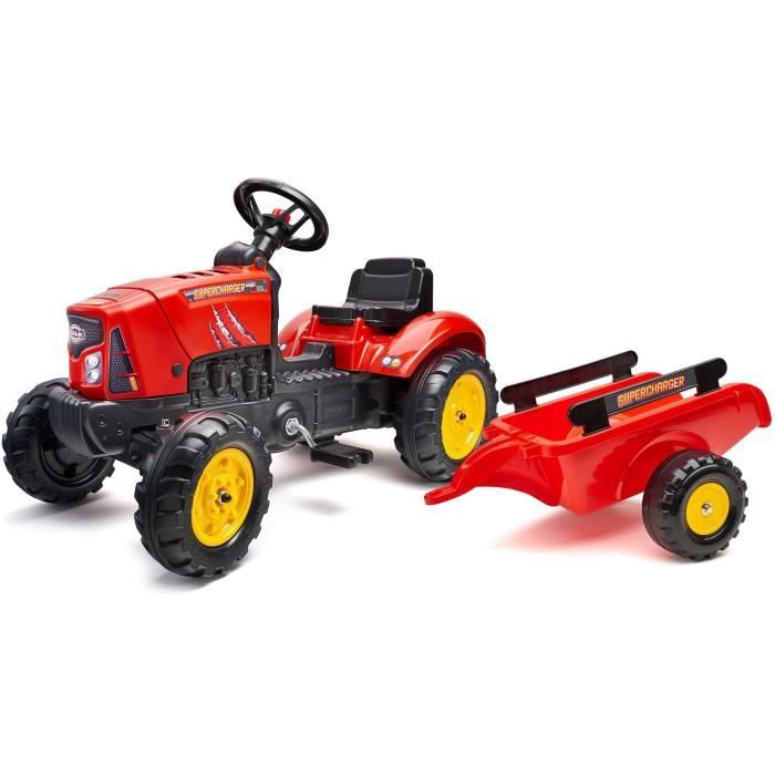 Falk Tracteur A Pedales Supercharger Rouge Avec Capot Ouvrant Et Remorque - vue 1