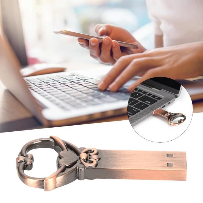 COC-7542325100995-Stockage USB Cl?� USB 2.0 en forme de cur r?�tro portable en m?�tal pour le 